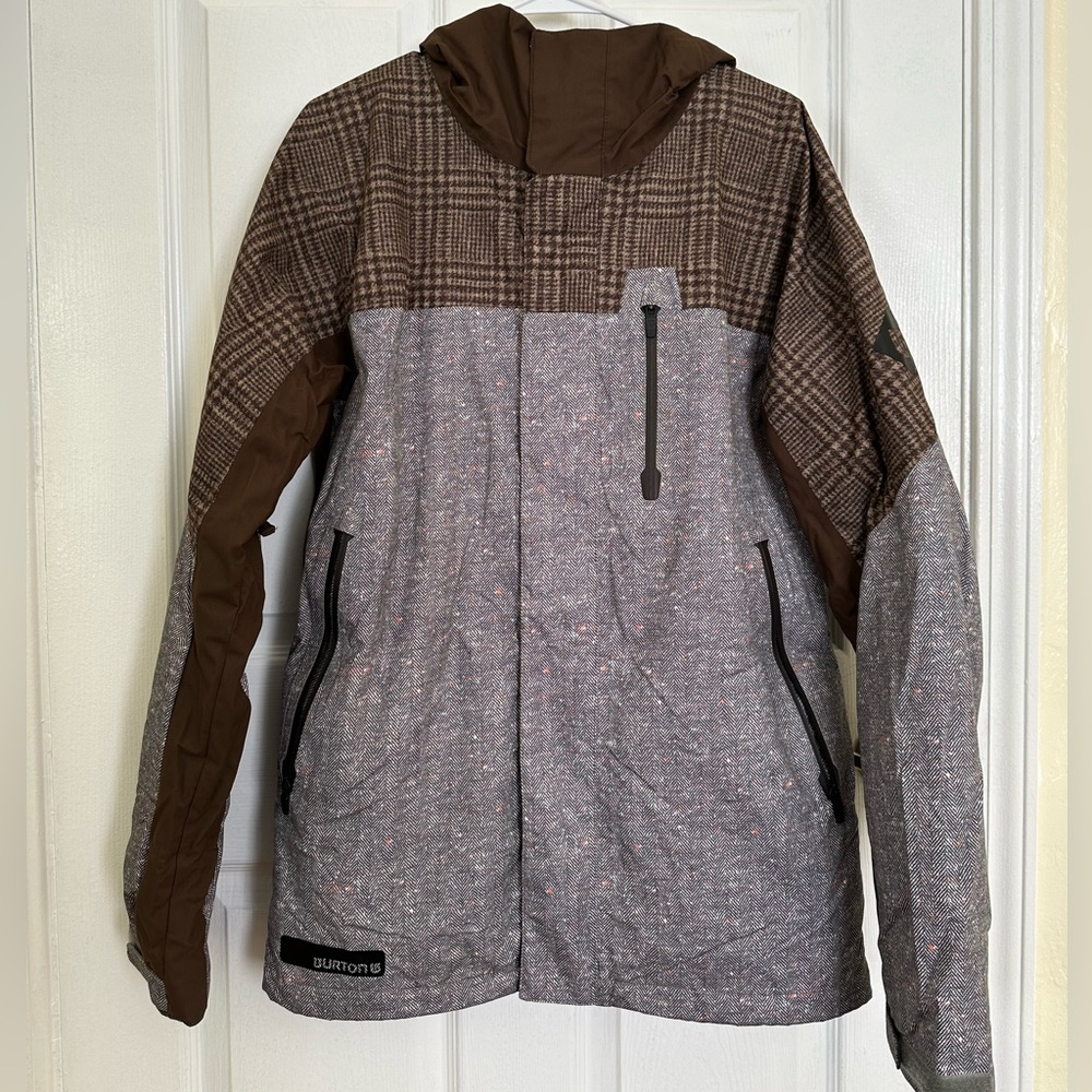 Burton Men's Size Small Plaid Brown and Heather Gray Ski Snowboard Jacket